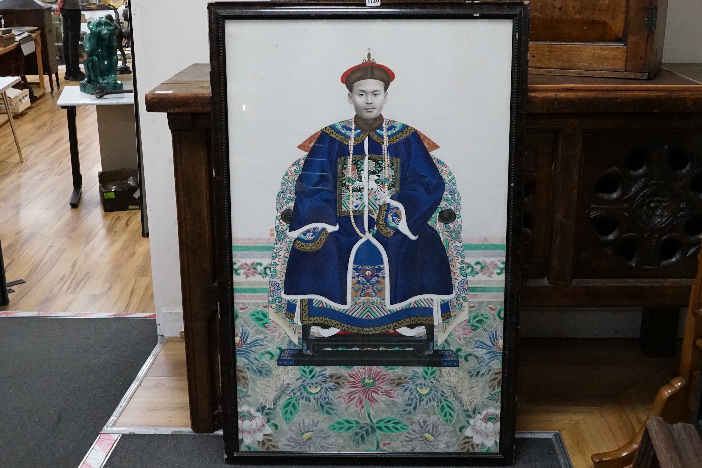 Early 20th century Chinese School, gouache, collage and photograph, Ancestor portrait, 103 x 64cm